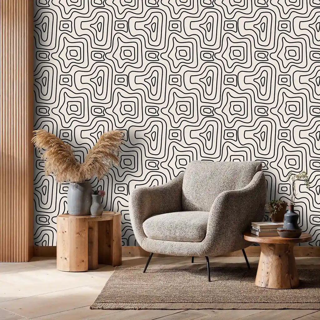 Papier peint abstrait noir et beige