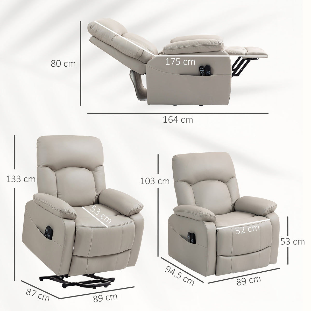 Fauteuil releveur électrique, fauteuil relax électrique avec fonction massage et chauffage, 89 x 94,5 x 103 cm, gris-2