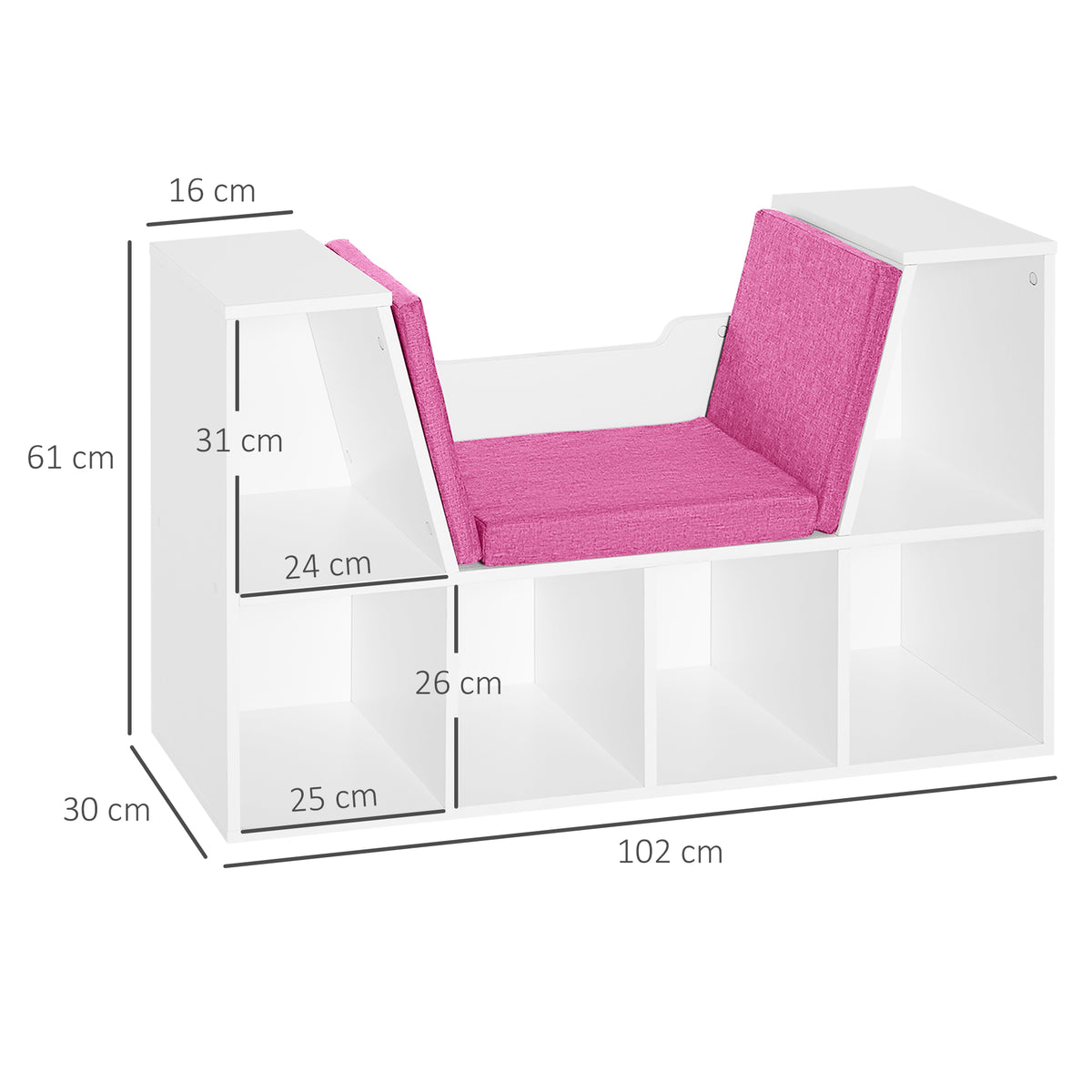 Bibliothèque banc 2 en 1 avec coussins de siège, étagère cube 6 compartiments ouverts et 2 niveaux, meuble de-2