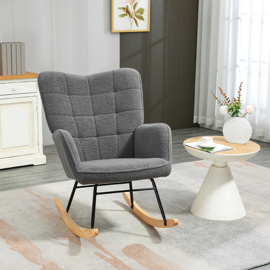 Fauteuil à bascule rocking chair revêtement effet laine bouclée, structure en acier 71 x 98 x 101 cm Gris foncé-9