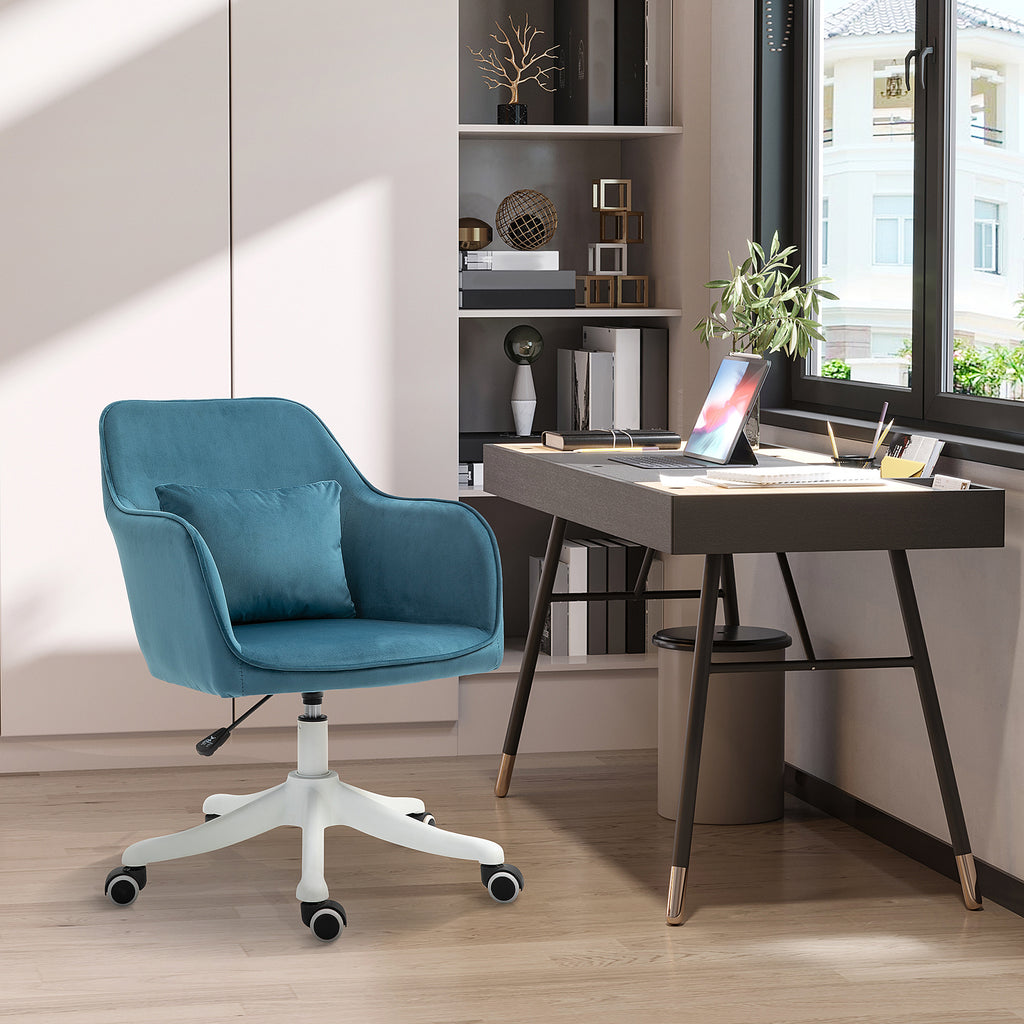 Chaise de bureau velours fauteuil bureau massant coussin lombaire intégré hauteur réglable pivotante 360° bleu-1