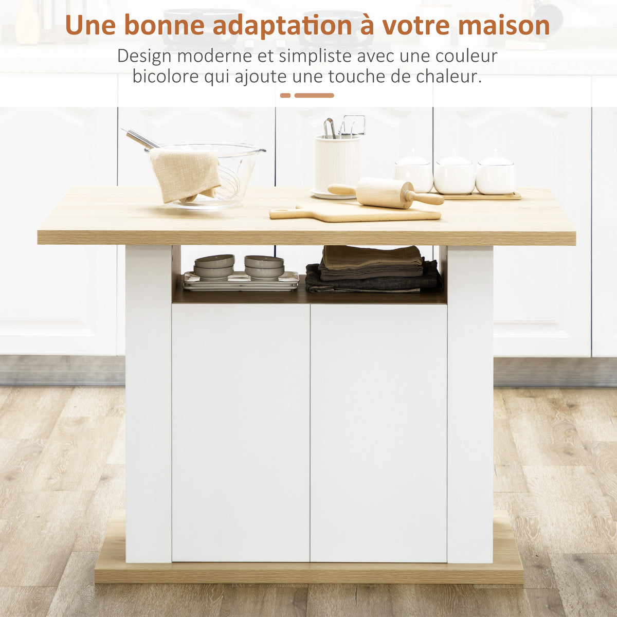 Ilot central cuisine table avec grand plan de travail 4 personnes - dim. 110L x 70l x 75,5H cm-3