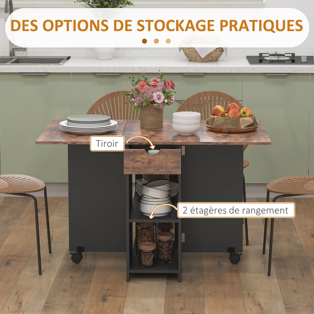 Table à manger pliante table de cuisine extensible pour 2 à 4 personnes 2 abattants 120 x 72 x 75 cm rustique et noir-3