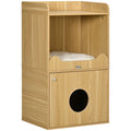 Maison de toilette pour chat meuble litière chat 3 niveaux compartiment fermé par une porte 1 coussin 60 x 45 x 103 cm-0