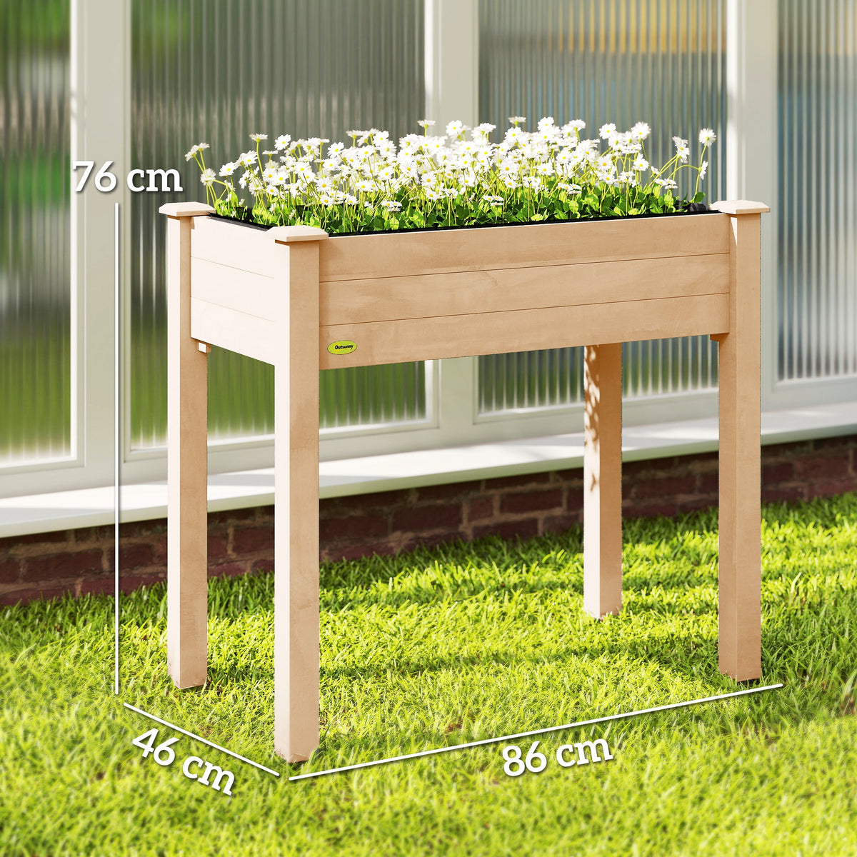 Jardinière surélevée en Bois, Carré Potager sur Pied surélevé, Trous de Drainage, Tissu non tissé, 86x46x76 bois naturel-2