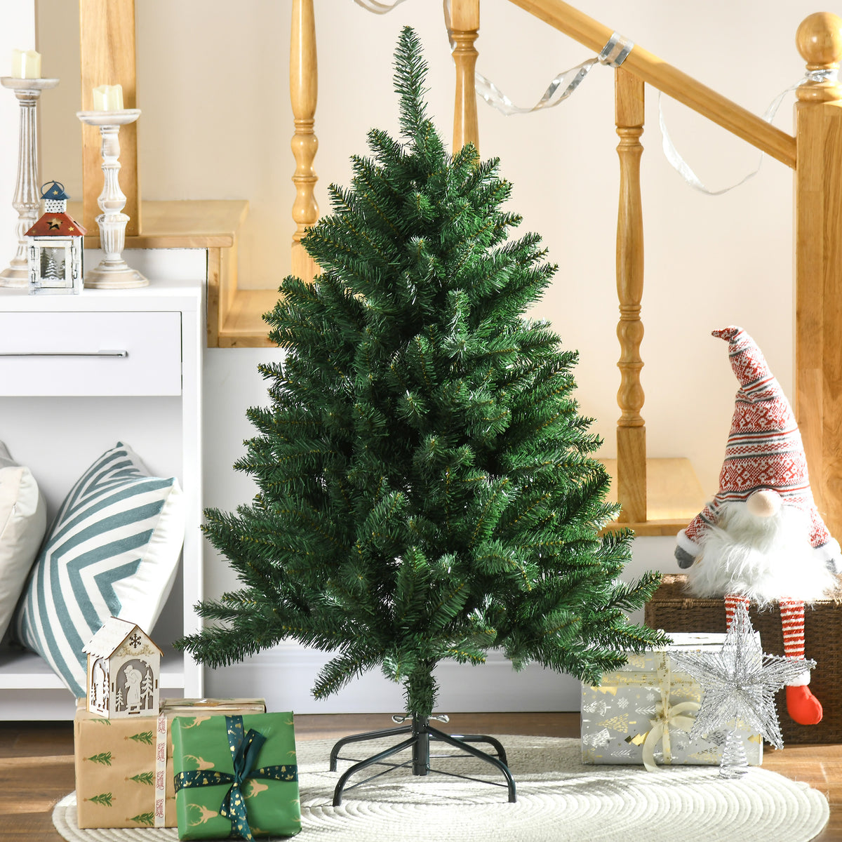 Sapin de Noël artificiel 305 branches avec pied croix acier amovible Ø 85 x 120H cm vert-1
