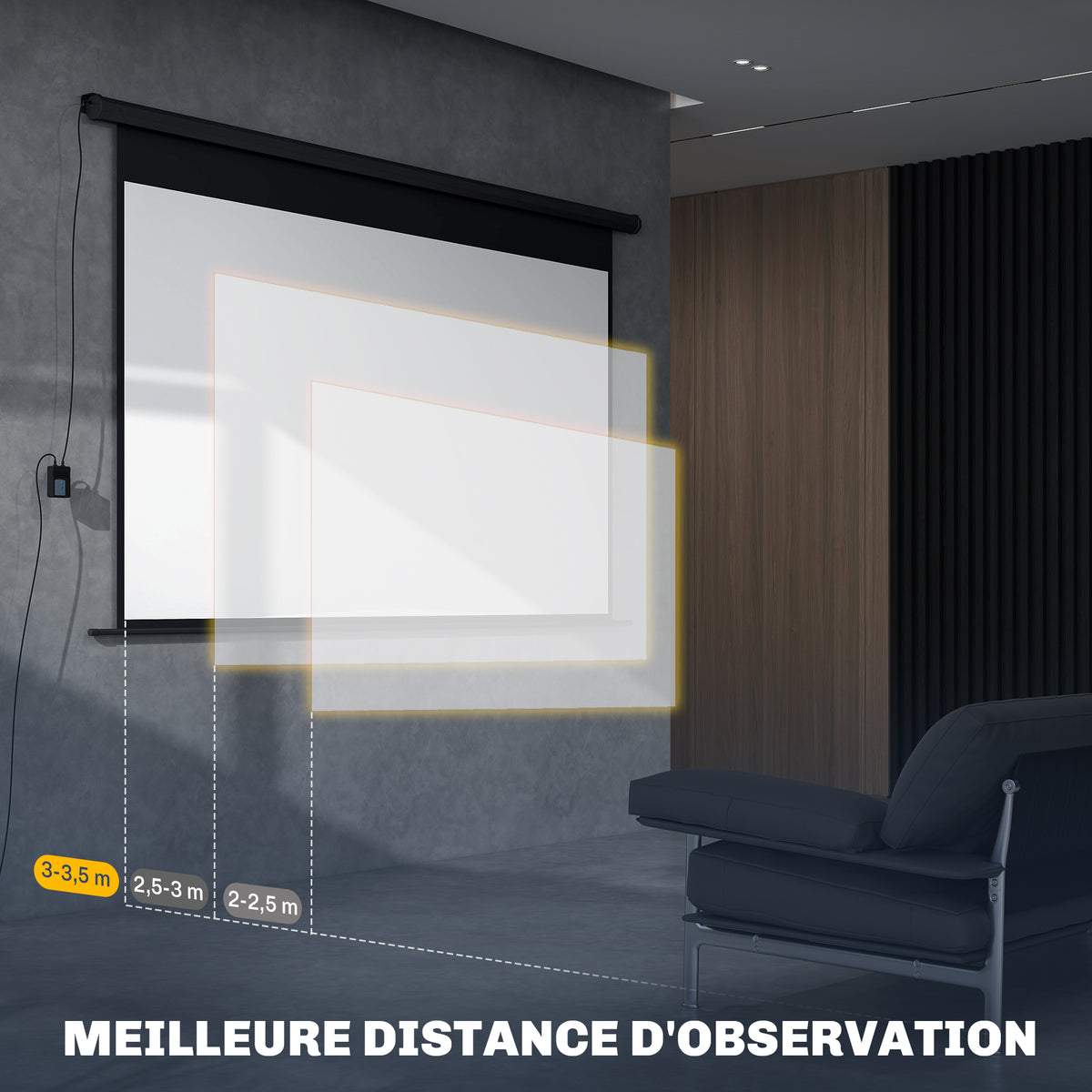Écran de projection motorisé 120 pouces, 16:9 4K HD, fixation mural ou plafond avec télécommande, 297x8x183cm-5