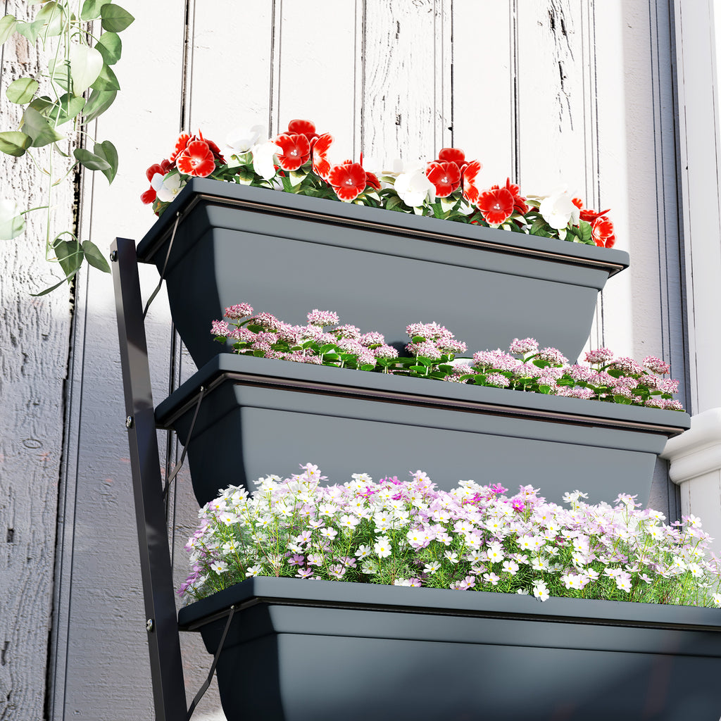 Jardinière surélevée avec étages jardinière verticale avec 5 bacs à fleurs trous de drainage cadre en acier gris-7