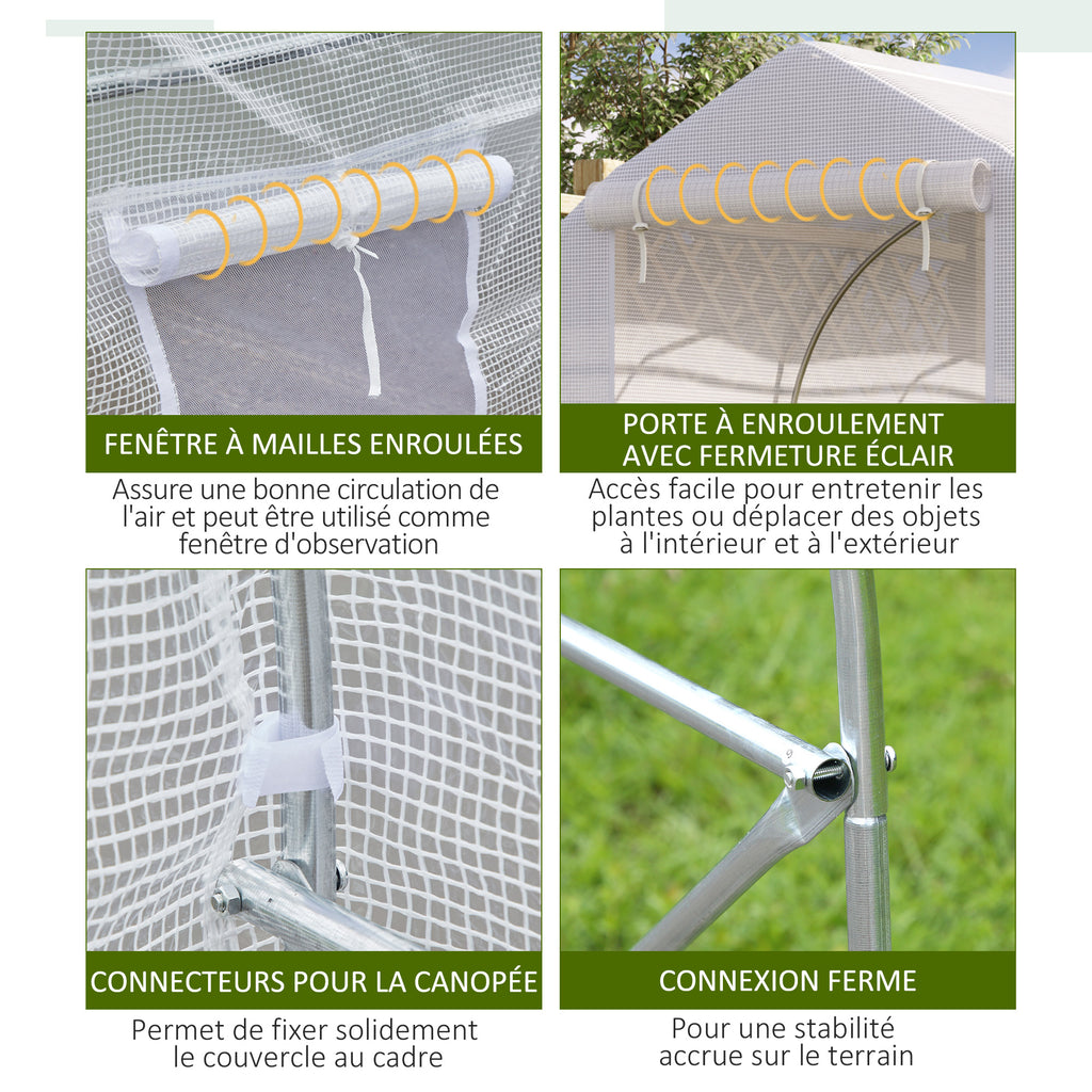 Serre tunnel de jardin 8m², serre de jardin tunnel avec 1 portes et 6 fenêtres, bâche PE 140g/m² 400x200x200cm blanc-5