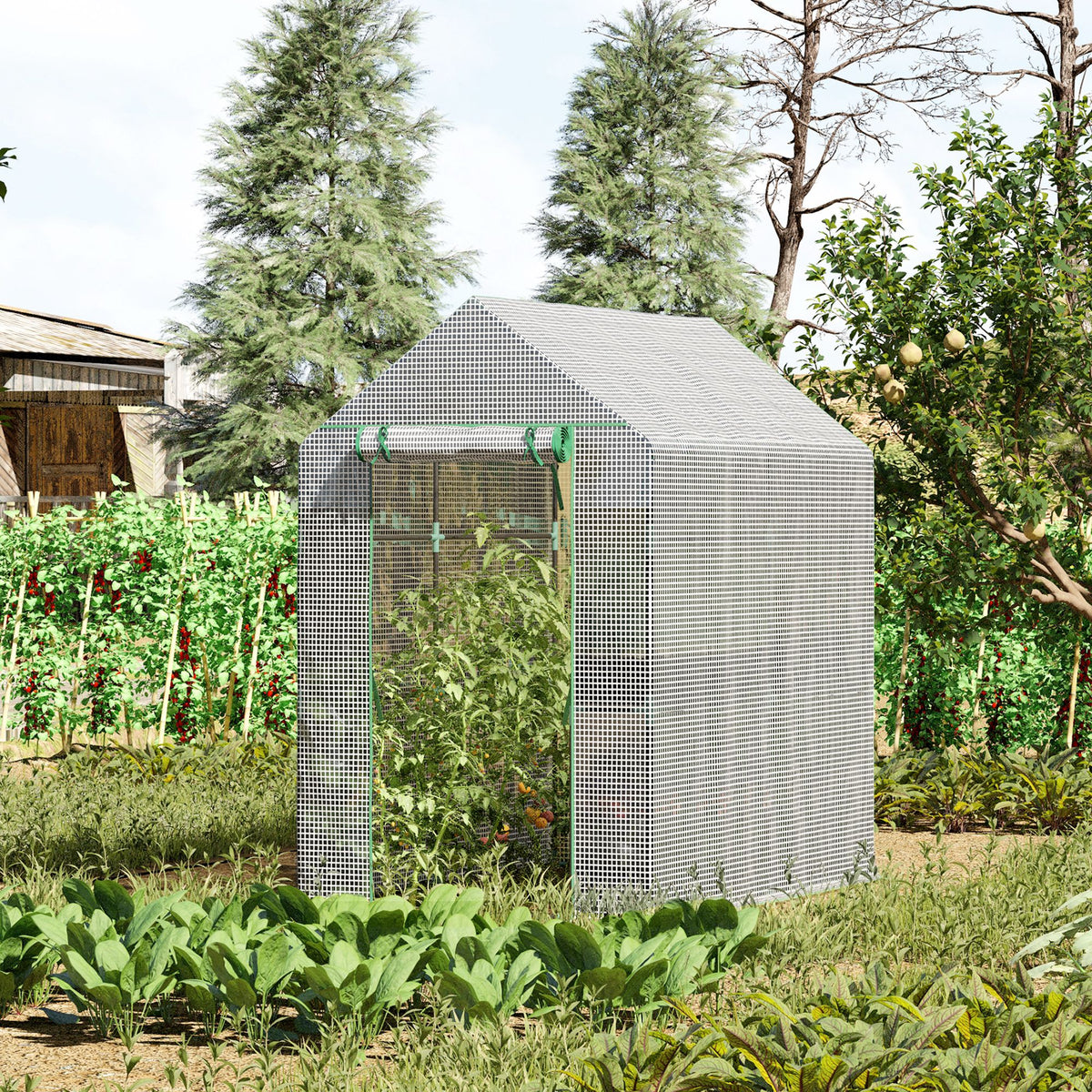 Serre de jardin PE avec étagère 2 niveaux, serre de balcon, bâche renforcée 140 g/m², acier, porte zippée-6