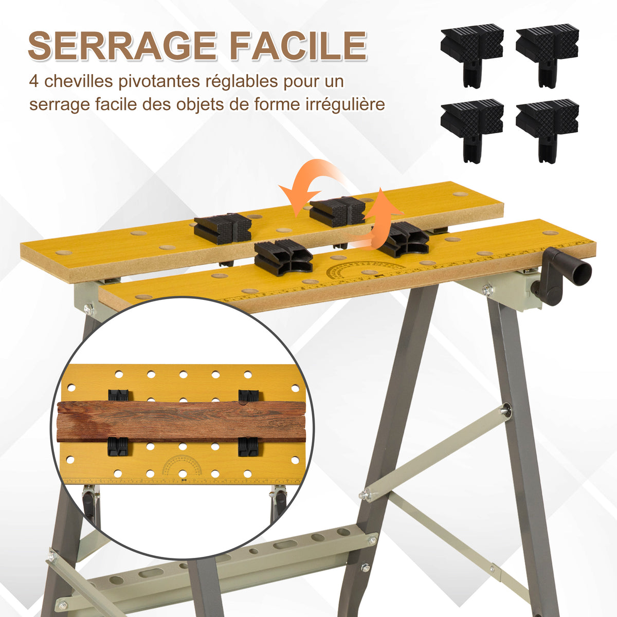 Établi pliant établi de serrage avec 4 serre-joints table de travail, charge 100 kg, 62,5x60,5x78,5cm, gris-6