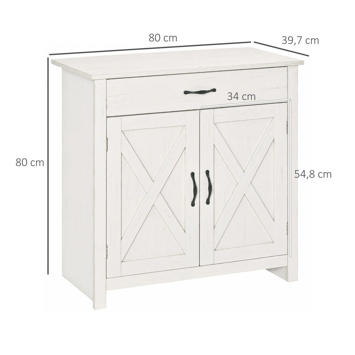 Buffet salon, meuble de rangement avec tiroir, 2 portes de grange et étagère réglable, 80 x 39,7 x 80 cm, blanc-2