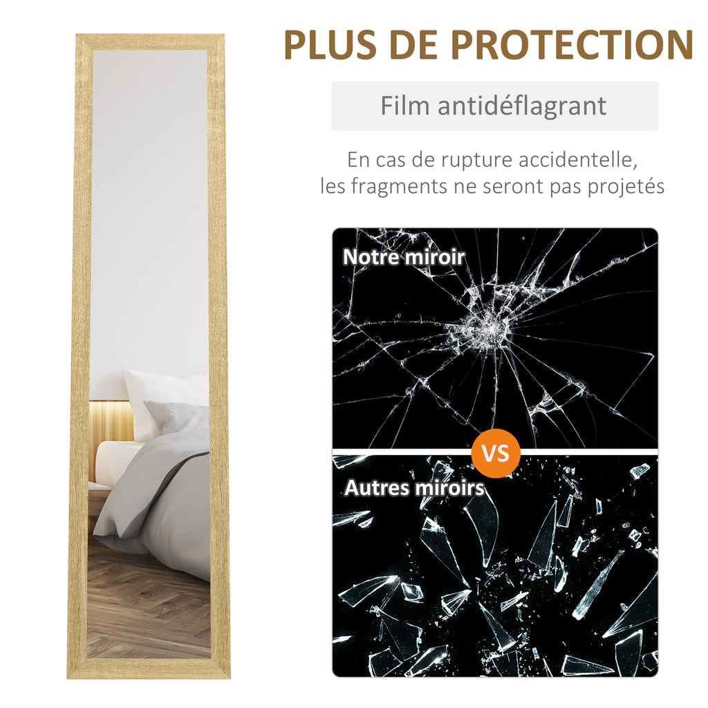 Miroir sur pied mural ou à poser rectangulaire avec cadre en bois pour salon chambre à coucher 37 x 155 cm marron clair-6