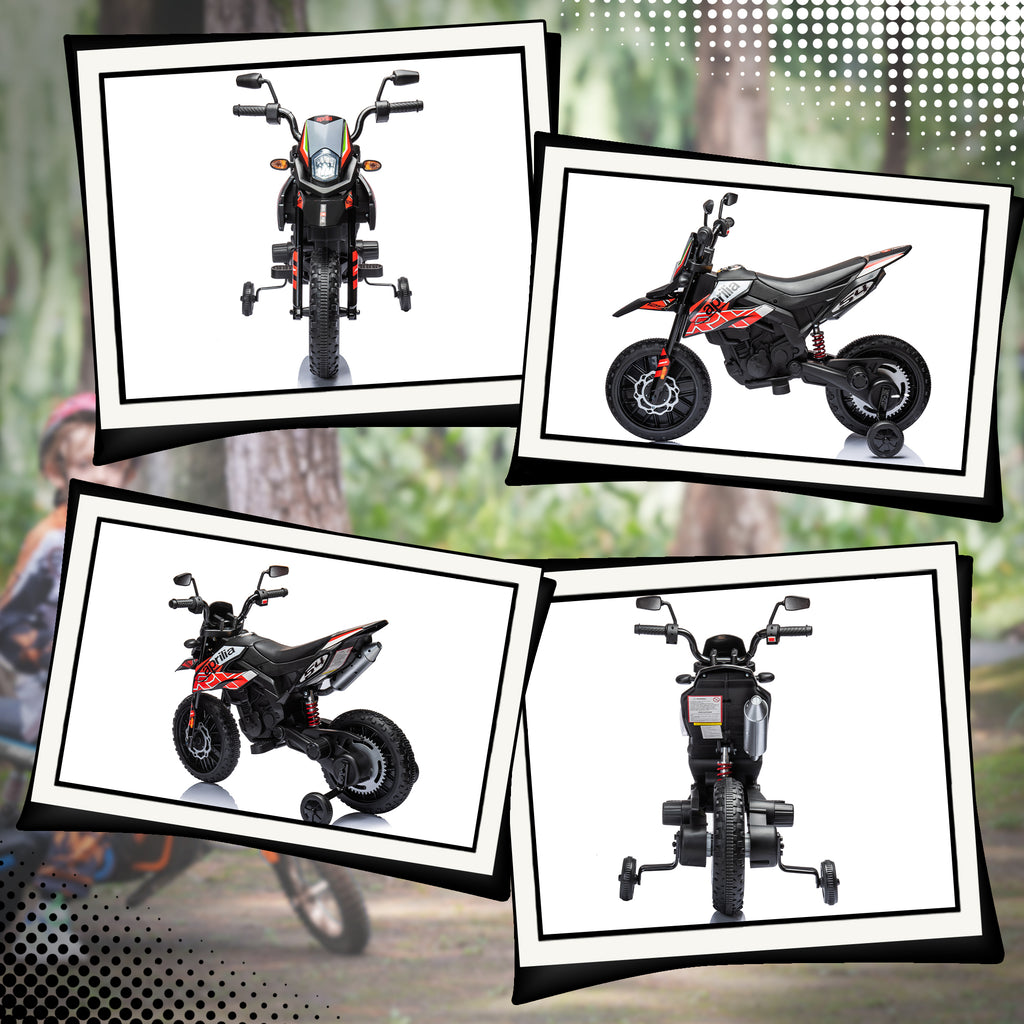 Moto électrique enfants sous licence Aprilia avec 2 moteurs 12V, roues d'entraînement, lumière LED, musique - rouge-7