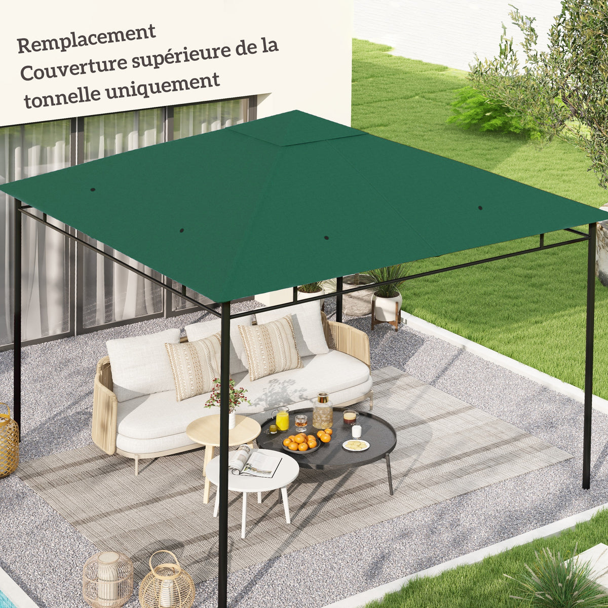 Toile de rechange pour pavillon toit de remplacement gazebo tissu polyester haute densité 180 g/m² anti-UV 3 x 3 m vert-1
