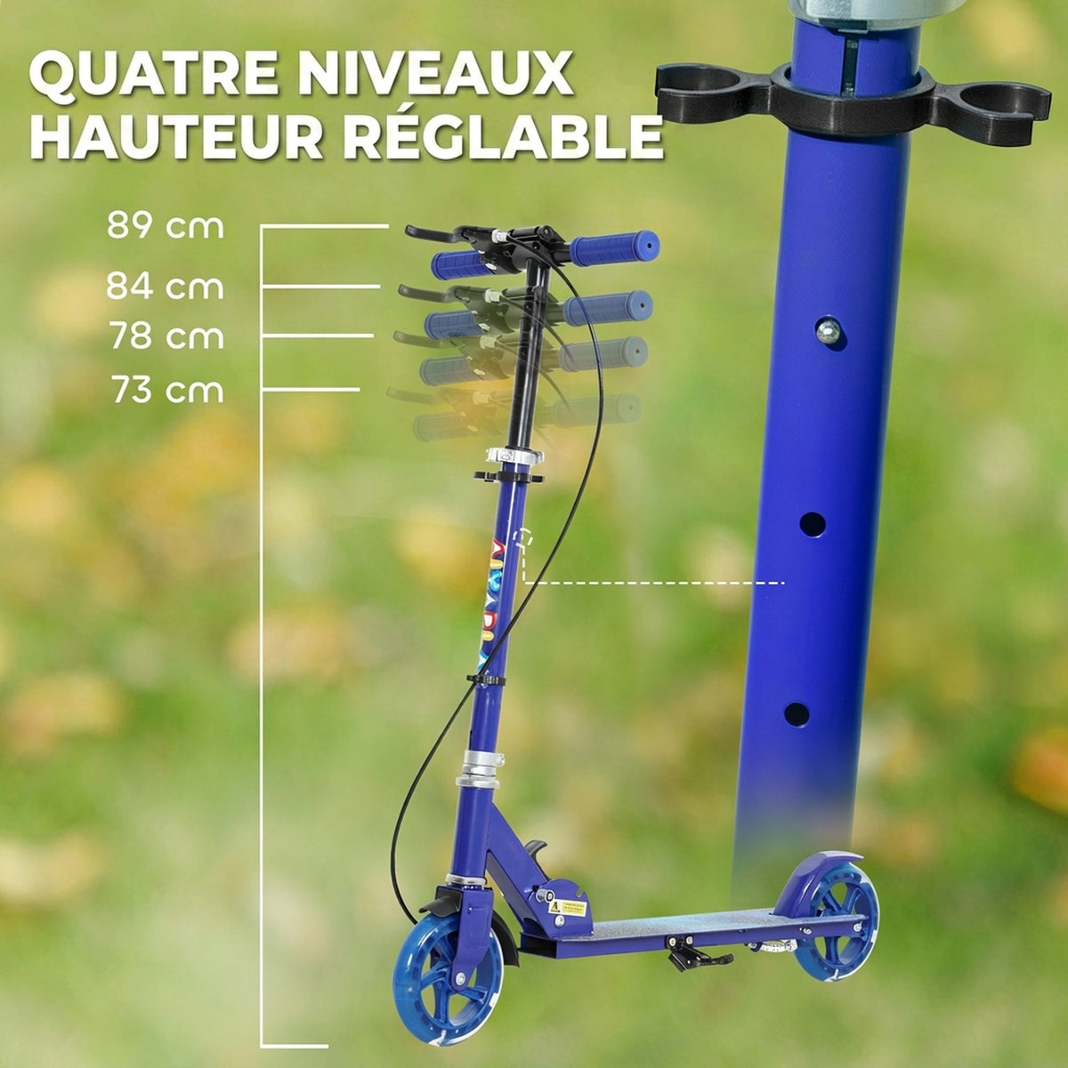 Trottinette enfants 3 à 8 ans, trottinette pliable à 2 roues LED roues lumineuses, 4 réglages en hauteur, bleu-3