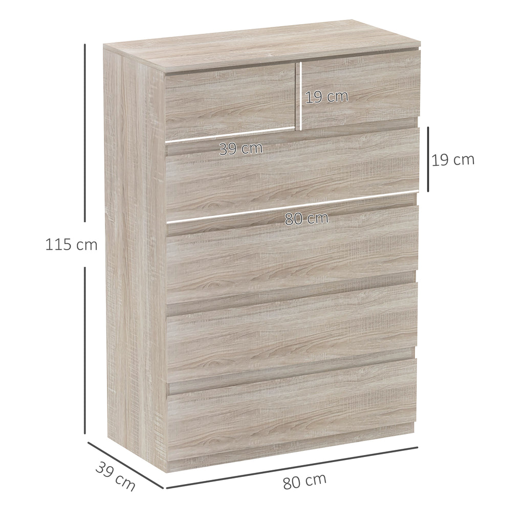 Commode 6 tiroirs meuble de rangement sans poignées design minimaliste 80 x 39 x 115 cm bois naturel-2