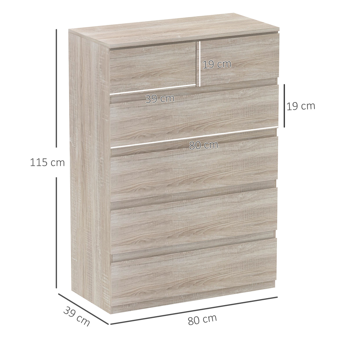 Commode 6 tiroirs meuble de rangement sans poignées design minimaliste 80 x 39 x 115 cm bois naturel-2