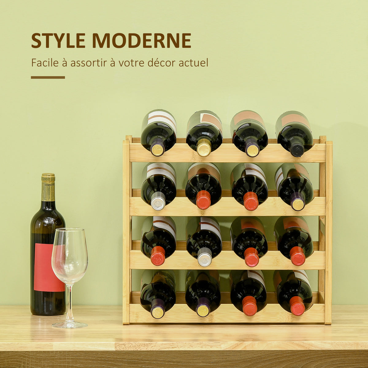 Range-bouteilles casier porte-bouteilles en bois de bambou 4 niveaux 16 bouteilles 43 x 23,5 x 38 cm bois naturel-3