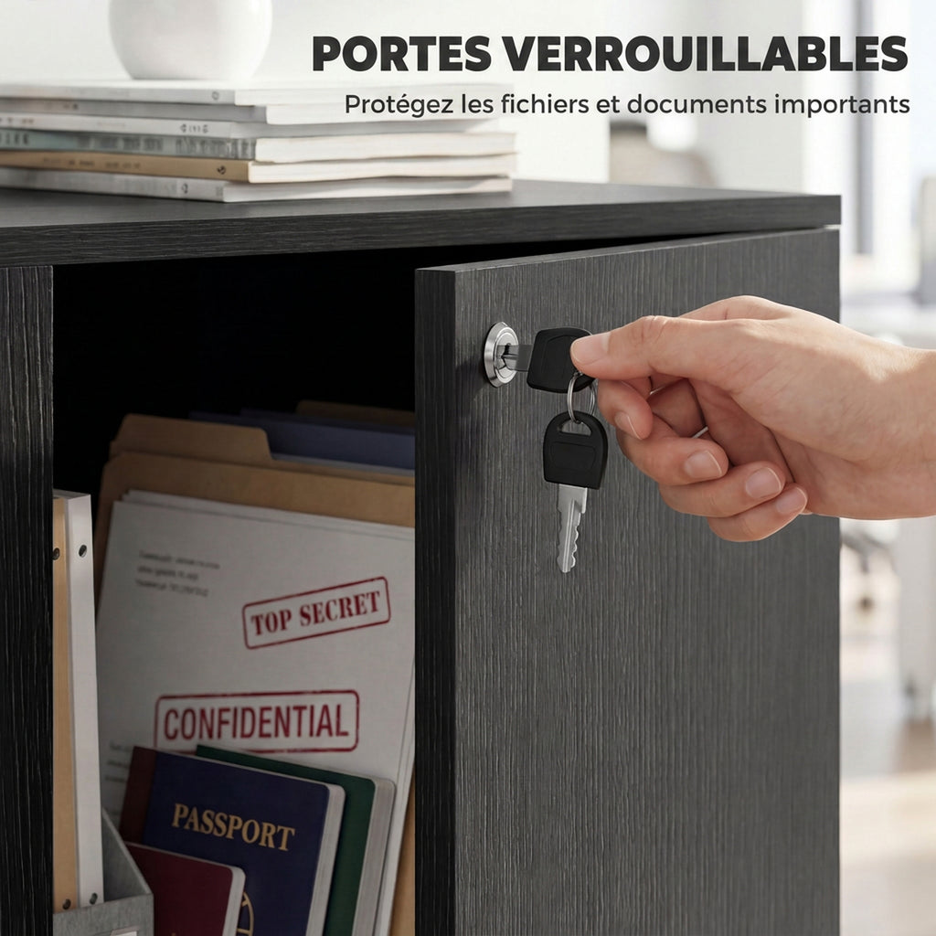 Armoire de Bureau à 2 Niveaux, Meuble de Rangement Bureau avec 2 Portes, Serrures et Clés, 80x40x80cm, Noir-4