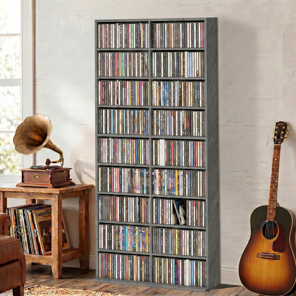Rangements pour CD et DVD 18 compartiments capacité max. 640 CD/360 DVD 430 Blu-ray 78,5 x 24 x 175 cm gris clair-1