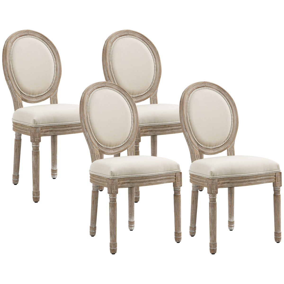 Lot de 4 chaises de Salle à Manger - Chaise de Salon médaillon Style Louis XVI - Bois Massif sculpté, patiné-0