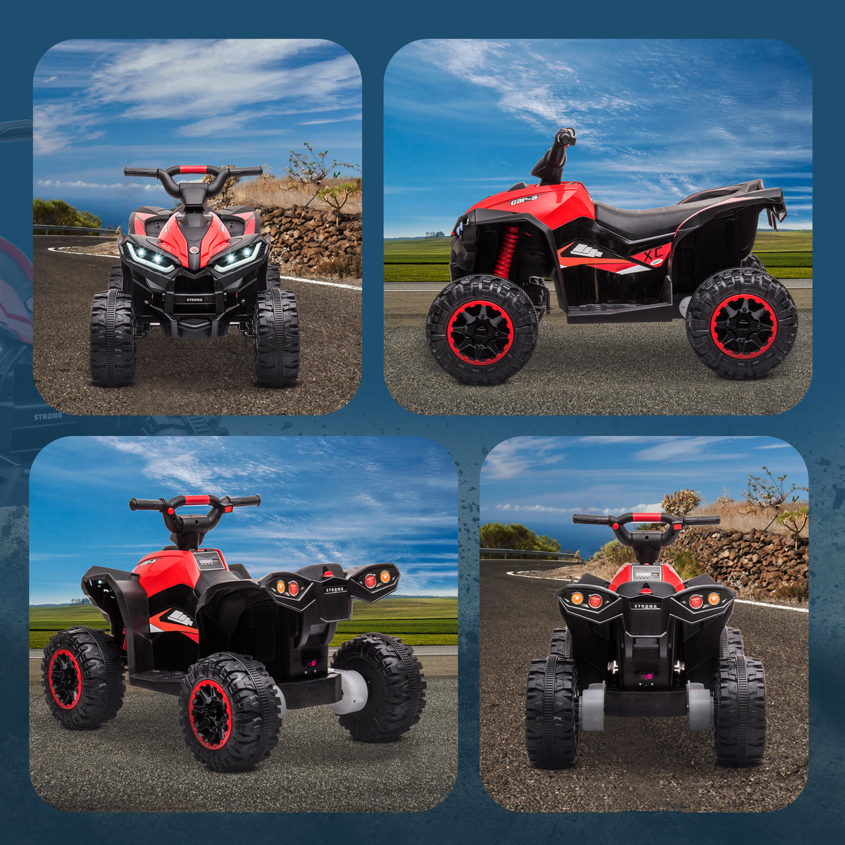 Quad électrique enfant de 3 à 5 ans 12 V 2 moteurs 2 vitesses 3-6 km/h phares LED klaxon rouge-8