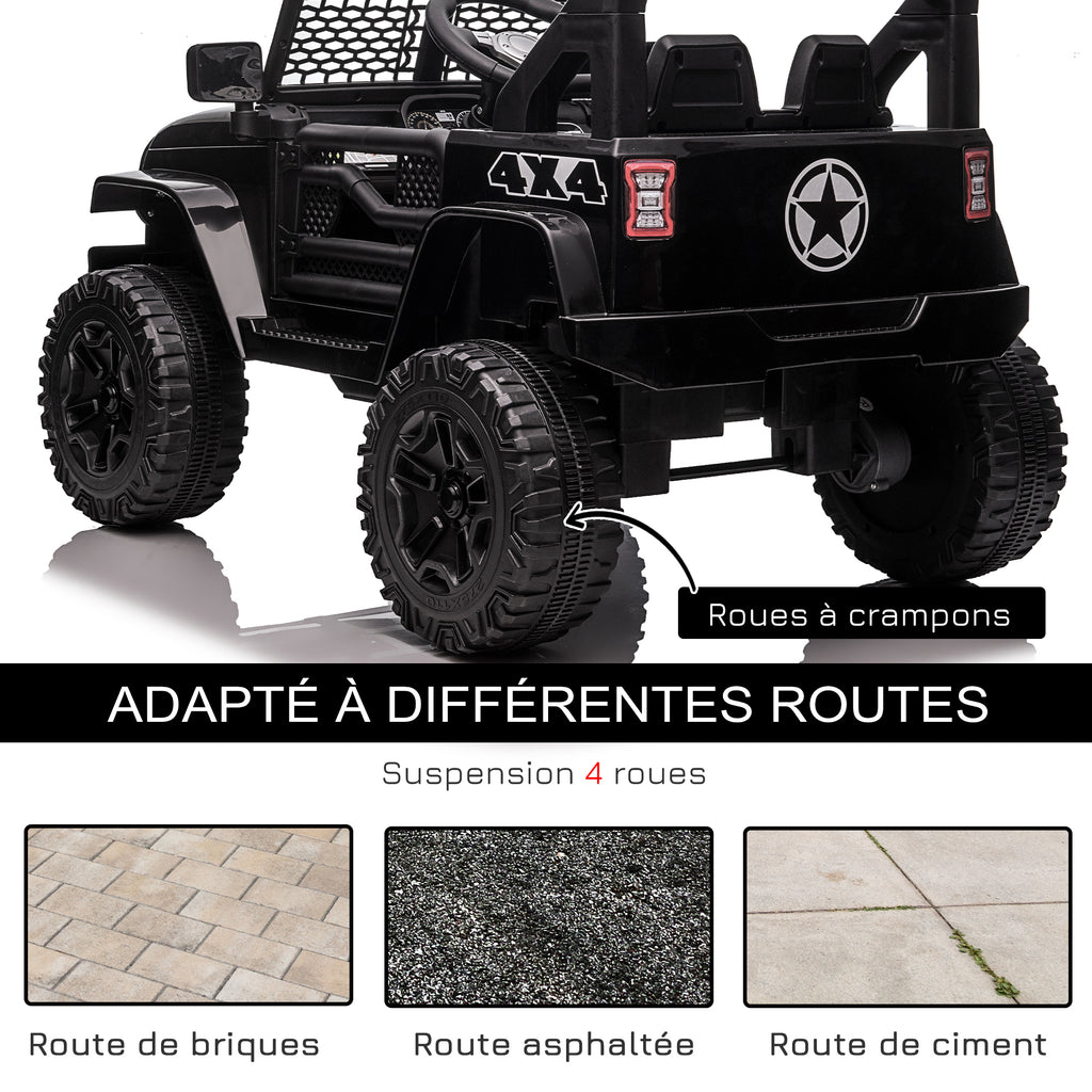 Voiture électrique pour enfants 12V avec télécommande, suspension à 4 roues, phares et klaxon, MP3, vitesse 3-5 km/h, pour 3-6 ans - noir-7