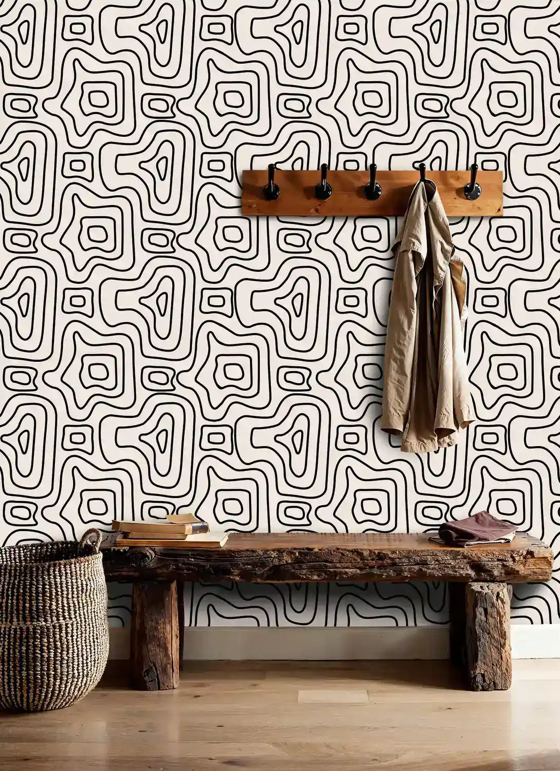 Papier peint abstrait noir et beige