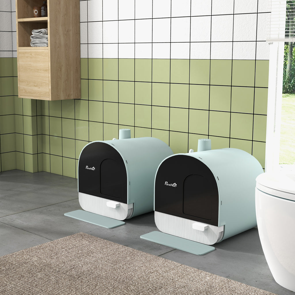 Lot de 2 bacs à litière pour chat avec porte battante, pelle et filtre inclus dim. 43L x 44l x 47H cm-5