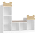 Bibliothèque Enfant, Meuble Rangement Enfant 3 en 1 avec Banc, 6 Compartiments, 2 Étagères, Coussin d'Assise, Blanc-0