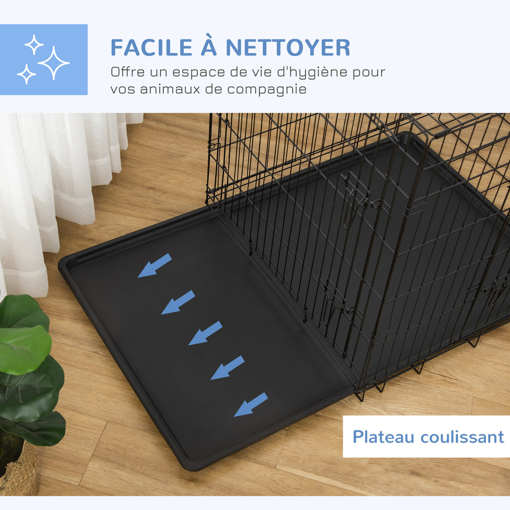 Cage caisse de transport pliante pour chien en acier 2 portes verrouillables 121 x 77 x 82 cm noir-5