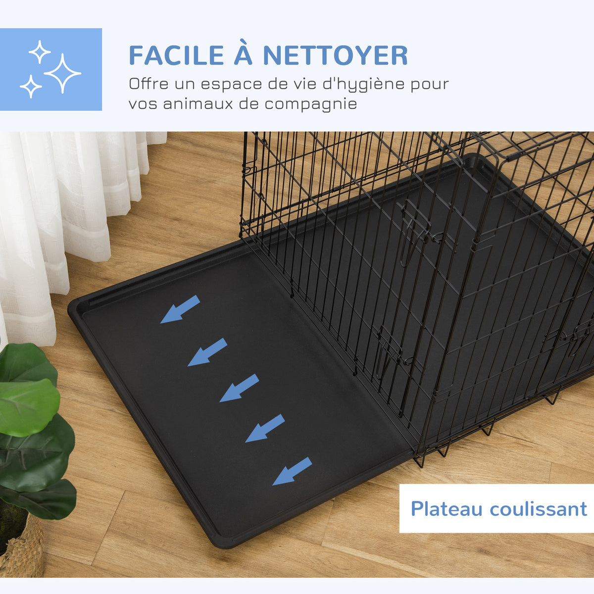 Cage caisse de transport pliante pour chien en acier 2 portes verrouillables 121 x 77 x 82 cm noir-5