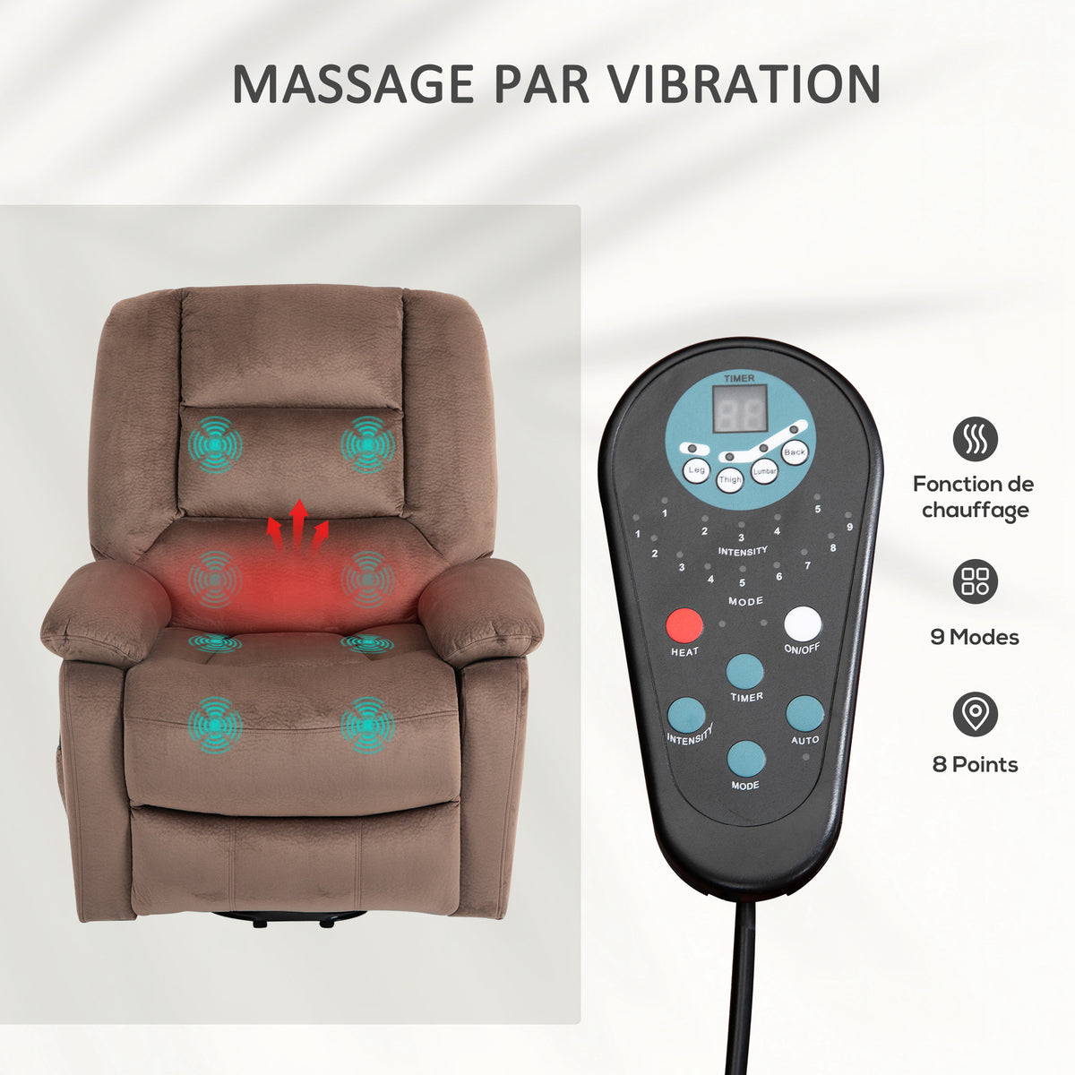 Fauteuil releveur électrique fauteuil relaxant dossier inclinable avec repose-pied télécommandes 90 x 93 x 110 cm marron-4