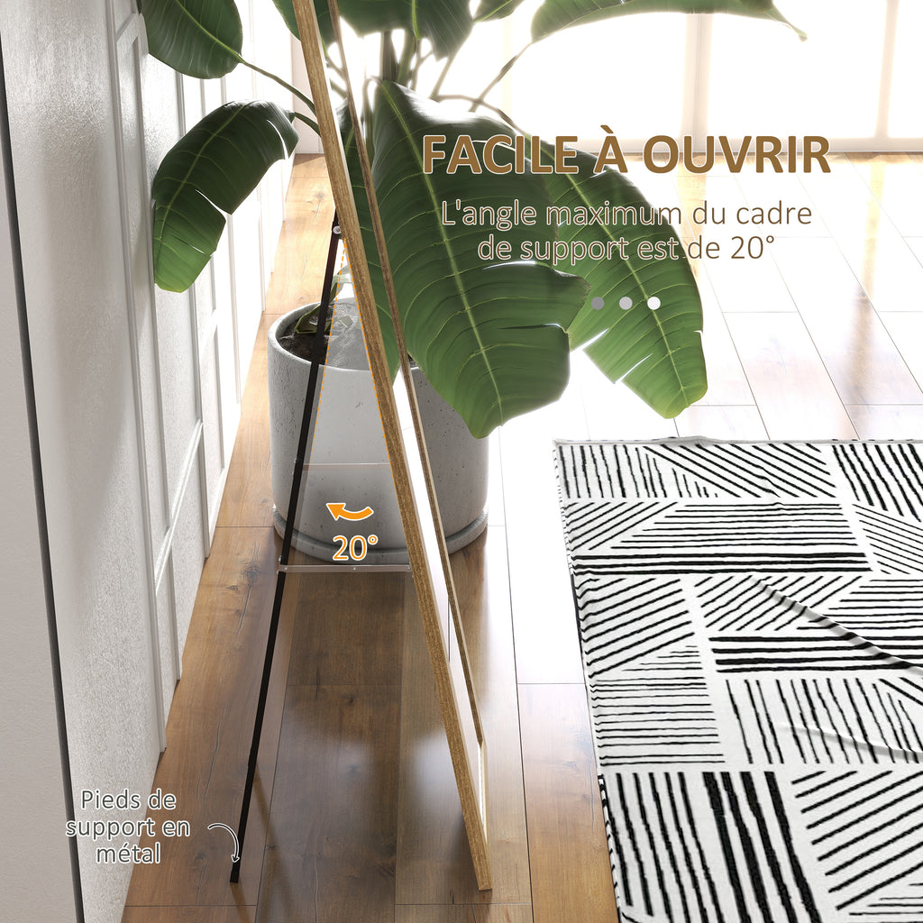 Miroir sur pied mural ou à poser rectangulaire avec cadre en bois pour salon chambre à coucher 37 x 155 cm marron clair-5