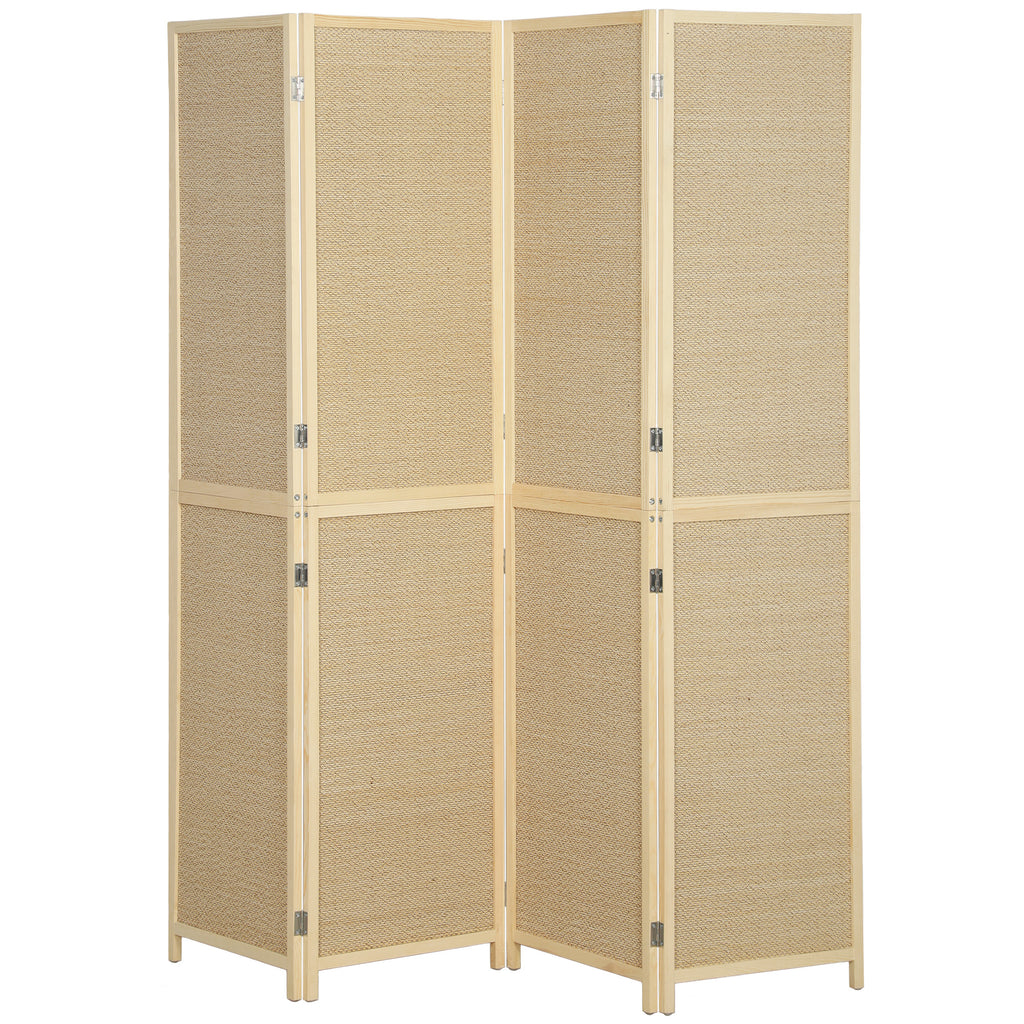 Paravent Interieur en Bambou 4 Panneaux 180x180cm, Séparateur de Pièce Pliable et Portable, Style Bohème, Bois Naturel-0