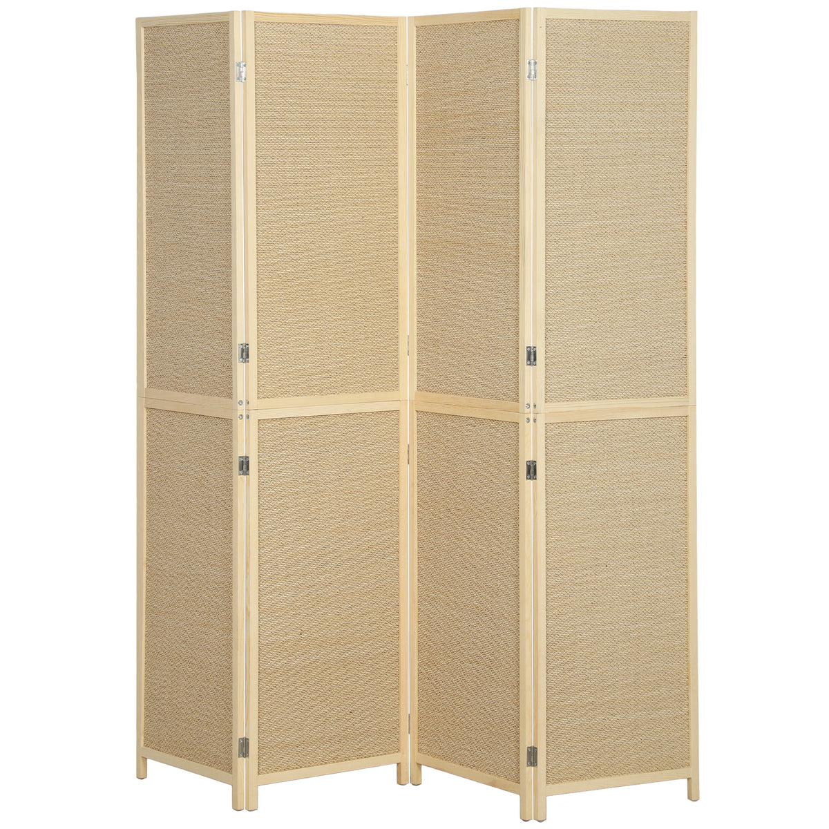 Paravent Interieur en Bambou 4 Panneaux 180x180cm, Séparateur de Pièce Pliable et Portable, Style Bohème, Bois Naturel-0
