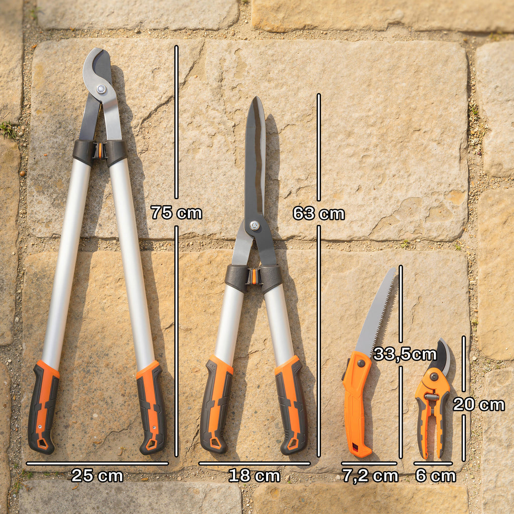 Ensemble de 4 cisailles de jardin avec taille-haies, ébrancheurs, sécateurs et scie pliable, poignée en aluminium-2