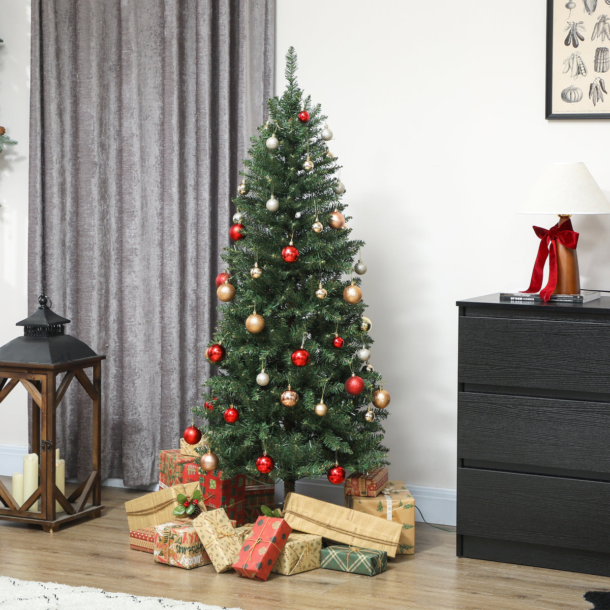 Sapin de Noël artificiel 150 cm, arbre de Noël fin avec 170 lumières, 635 pointes, support en métal pliable, vert-7