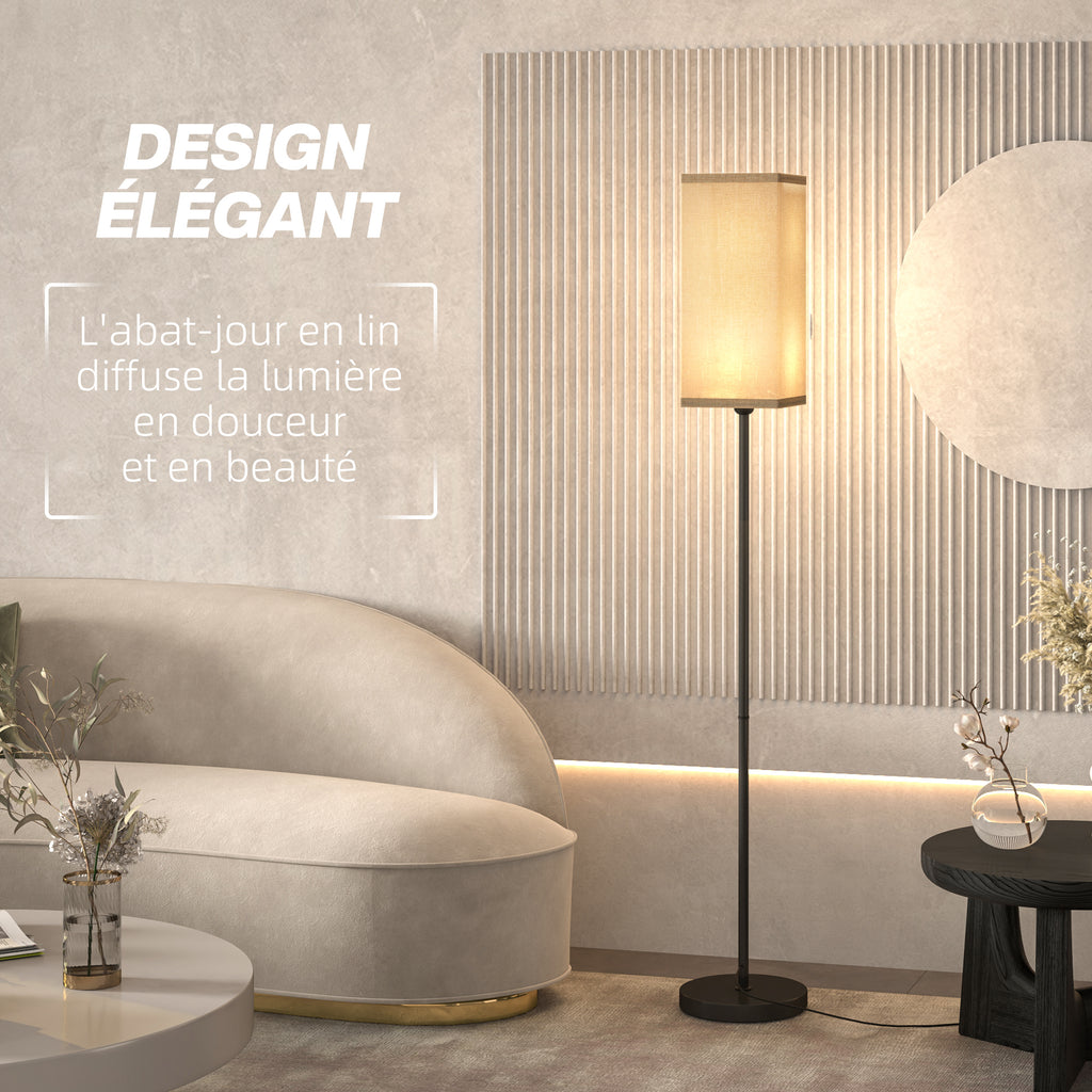 Lampadaire sur pied salon lampe salon sur pied avec abat-jour beige effet lin interrupteur à pied Ø 25 x 161,5 cm noir-3