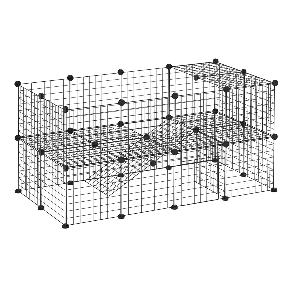 Cage parc clôture pour animaux domestiques enclos pour petits animaux 146 x 73 x 73 cm modulable 2 niveaux 36 panneaux bords arrondis fil en acier noir-0