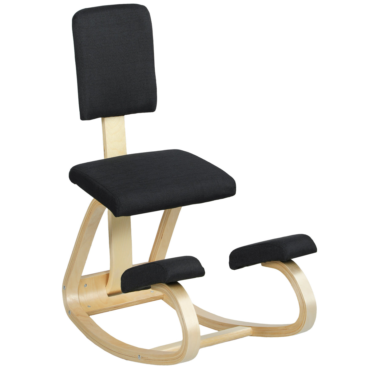 Siège assis genoux, tabouret ergonomique en bois à bascule avec dossier, chaise à genoux pour bureau à domicile, noir-0
