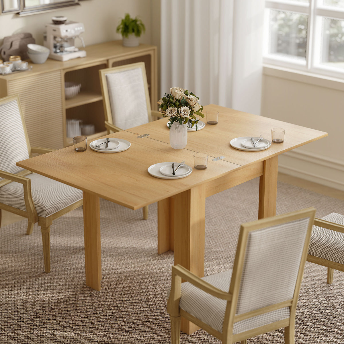 Table à manger extensible rectangle pour 4 à 6 personnes, table de cuisine 70-140 cm, patins en feutre, bois naturel-9