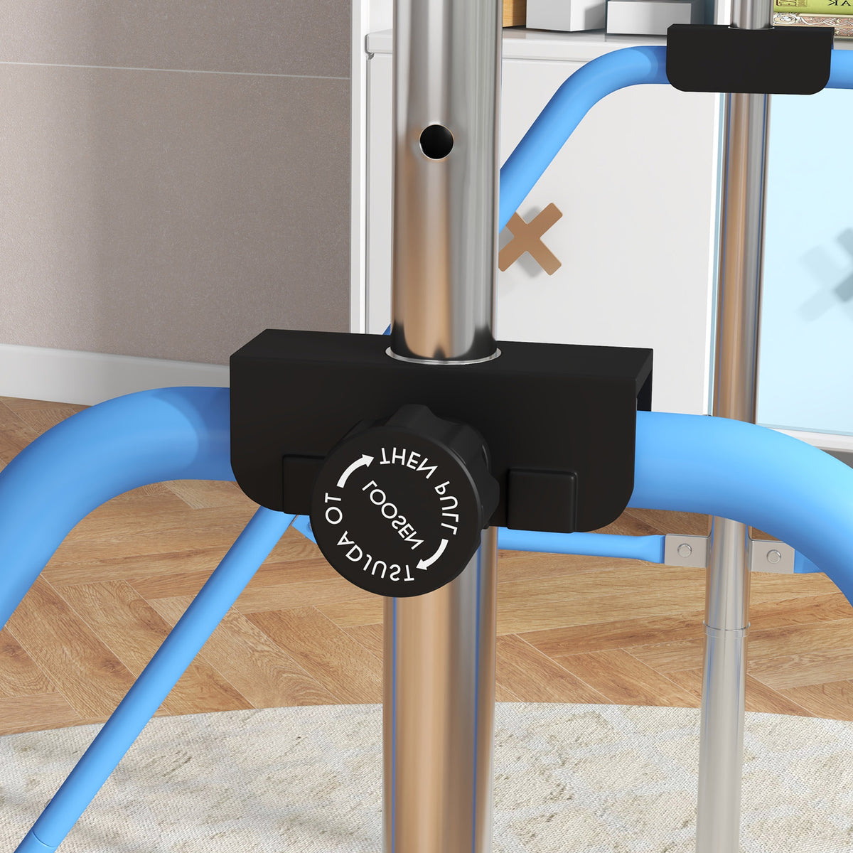 Barre de gymnastique pour enfants, barre horizontale pliable à hauteur réglable avec anneaux de gymnastique, bleu-7