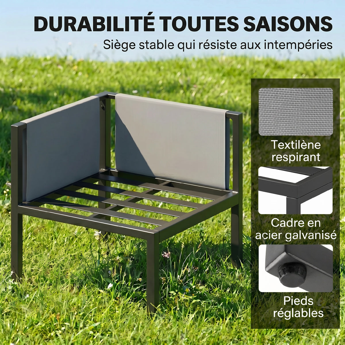 Salon de Jardin Canapé d'Angle Extérieur 6 Pièces Coussins 10cm Table Haute et 2 Repose-pieds Gris-7