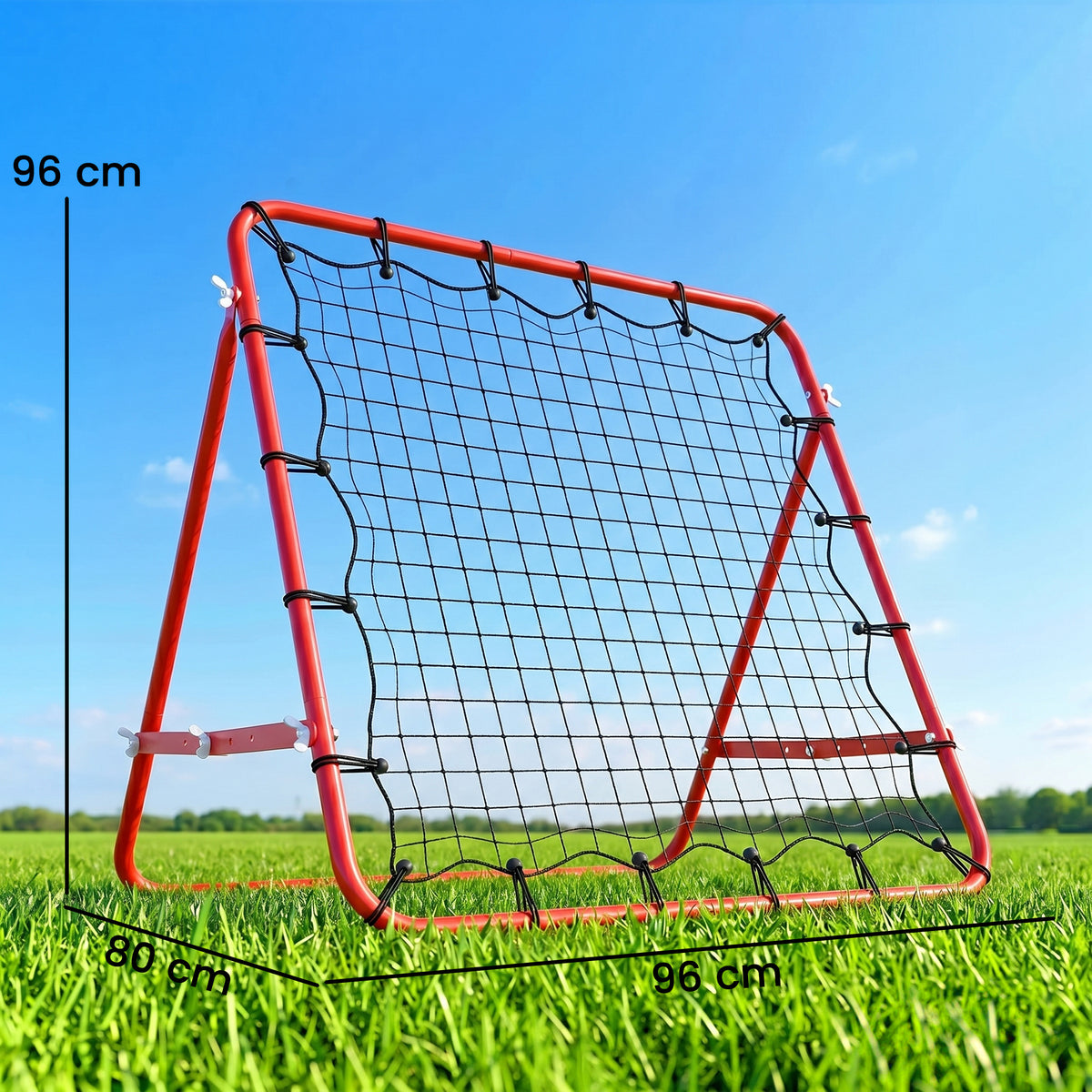 Filet de rebond en métal angle réglable et 20 cordes élastiques pour entraînement de football, tennis, handball 96x80x96-2