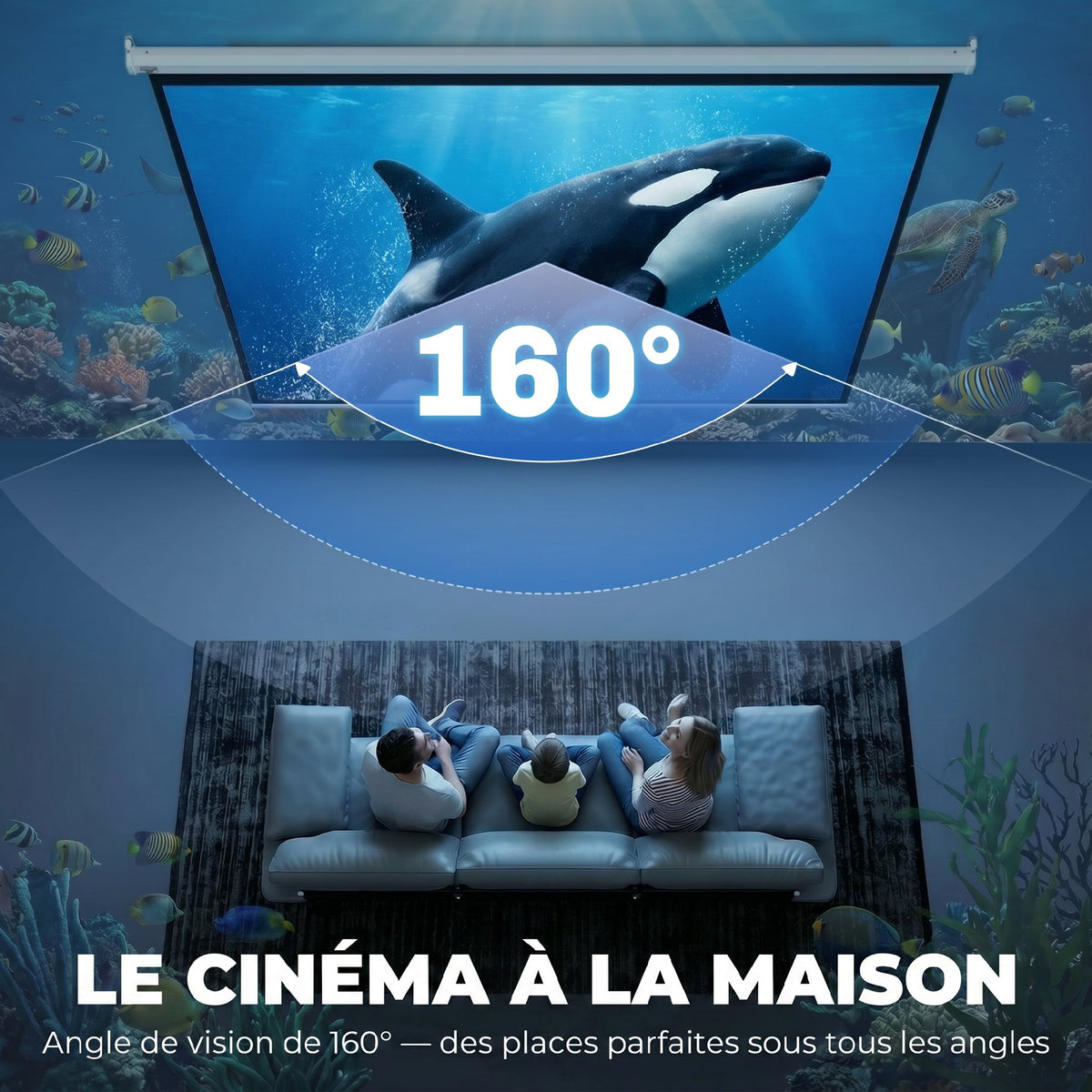 Écran de Projection 120" 4:3 HD 4K, Boîtier en Métal, Écran Hauteur Réglable Manuellement, 244x183cm, Blanc-4