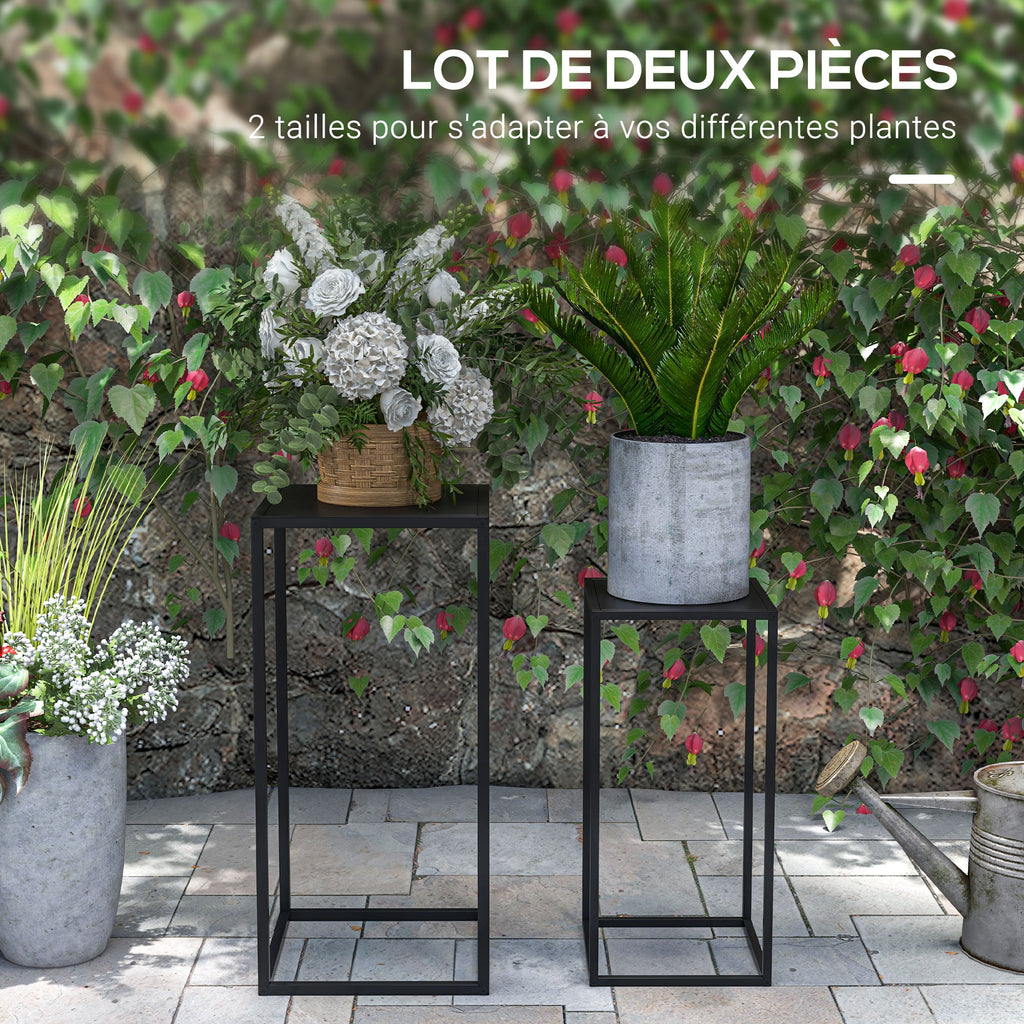 Lot de 2 supports pot de fleurs encastrables 2 hauteurs différentes 58,5 et 65 cm - acier noir-3