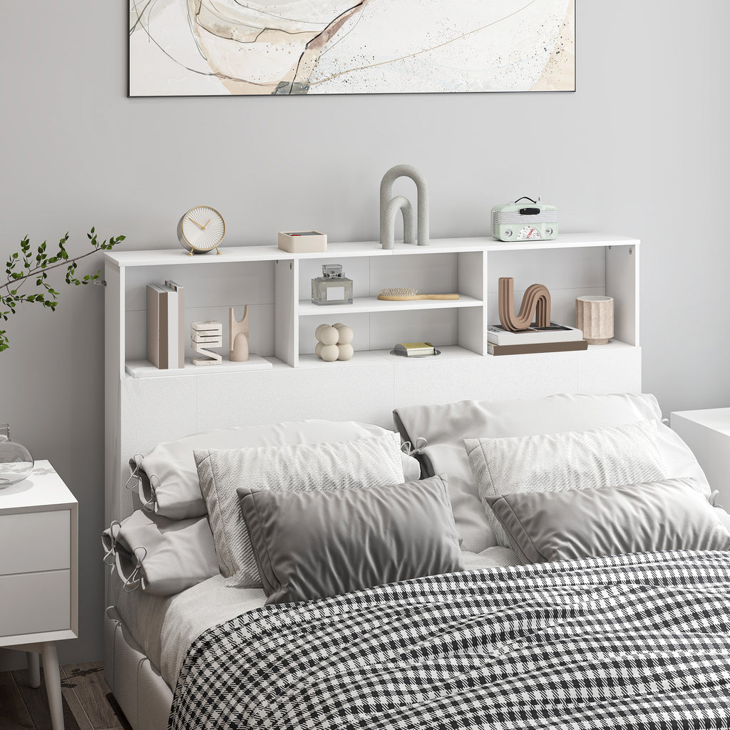 Tête de lit sur pied avec rangements, accessoire de lit 4 compartiments ouverts, 140 x 19 x 103,5 cm, blanc-9