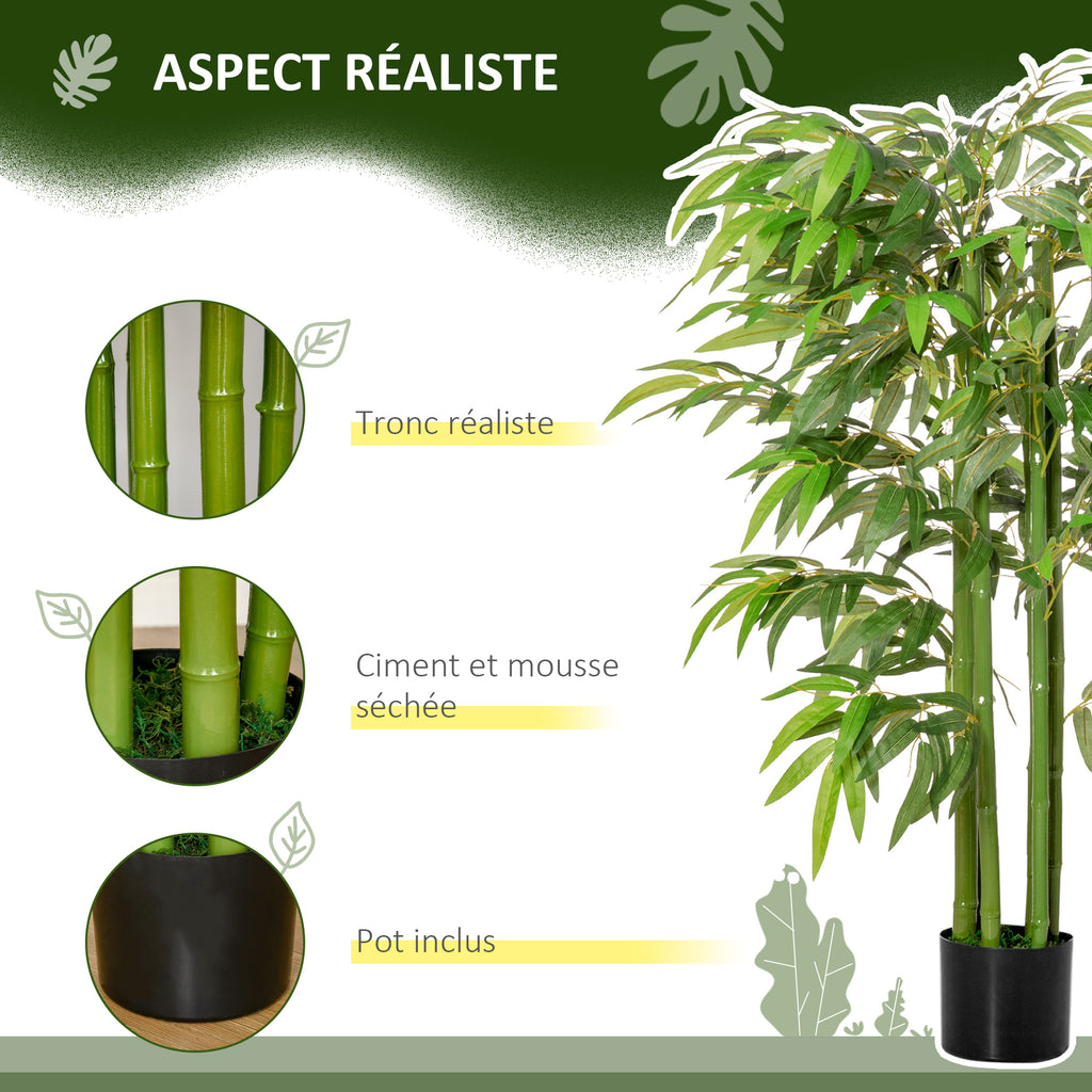 Plante artificielle bambou arbre artificiel 140 cm avec pot, fausse plante vert décoration d'intérieur-3